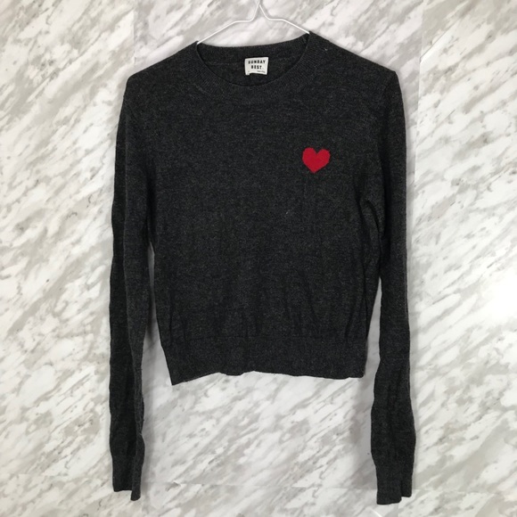 Aritzia Sunday Best Grey Heart Sweater Size Small - Picture 5 of 7